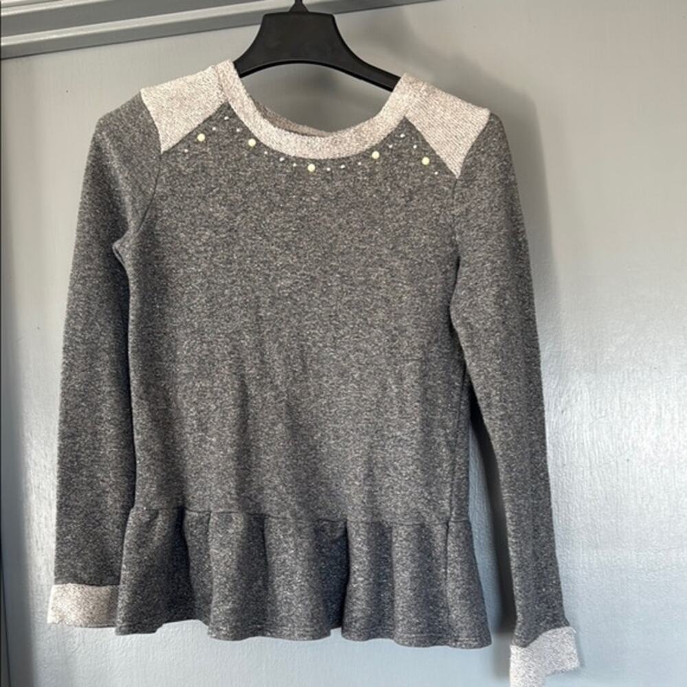 Cherokee Juniors Silver Metallic Pullover Top Flounce Long Sleeve sz XL (14-16)